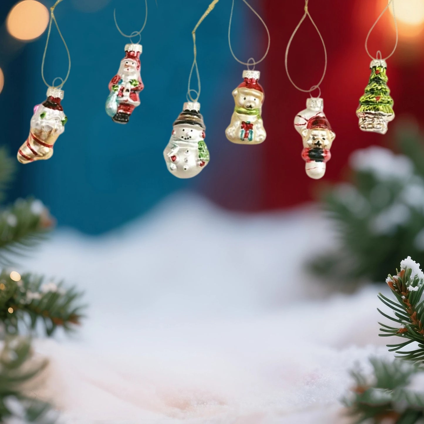 Set of 6 Festive Glass Christmas Tree Ornaments Featuring Adorable Reindeer Penguin and Gingerbread Man Designs