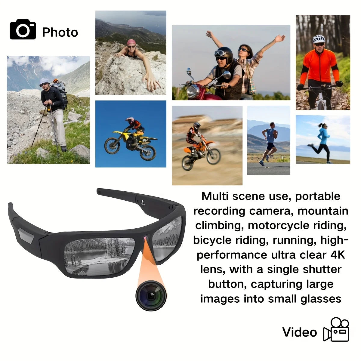 4K HD Smart Camera Glasses with 64GB Storage & Hands-Free POV Recording