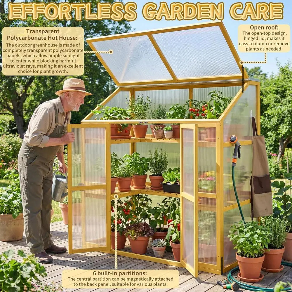 Greenhouse Cabinet with Transparent Roof, Raised Plants Shel Protection for Outdoor Indoor, Natural
