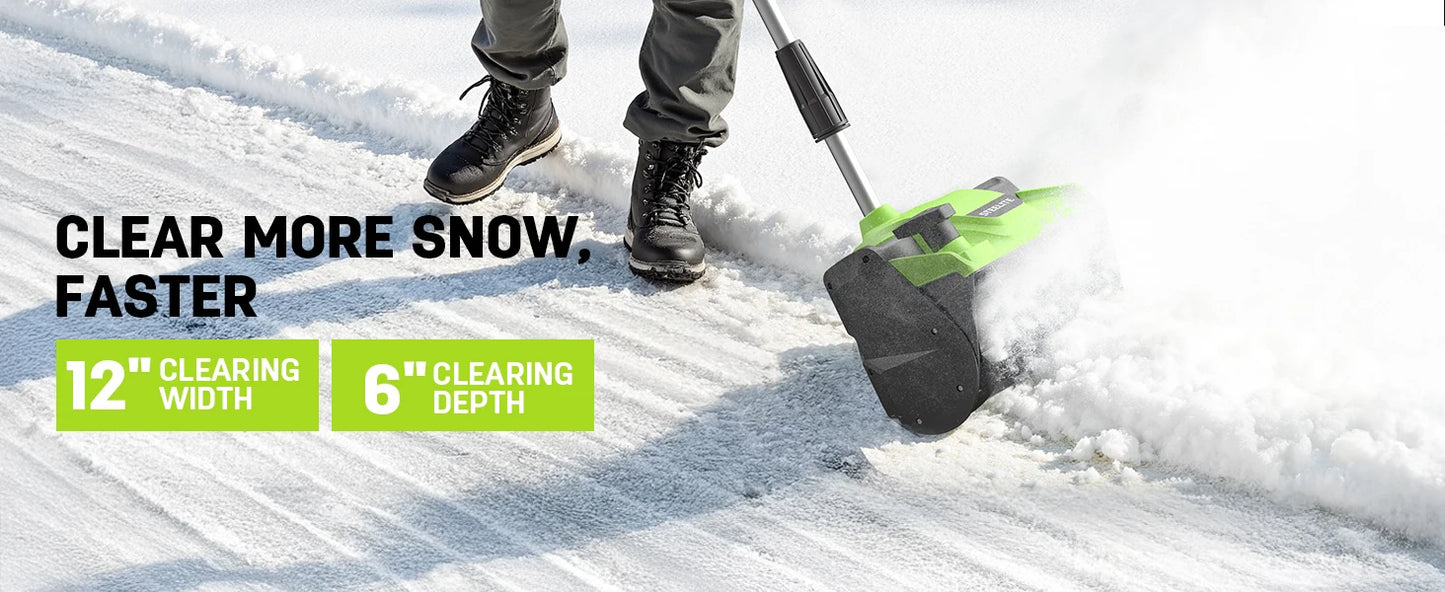 Deli 21V Cordless Snow Shovel with 4.0Ah Battery – 12" Clearing Width, 20FT Throw Distance, 60° Adjustable Chute & Lightweight Design
