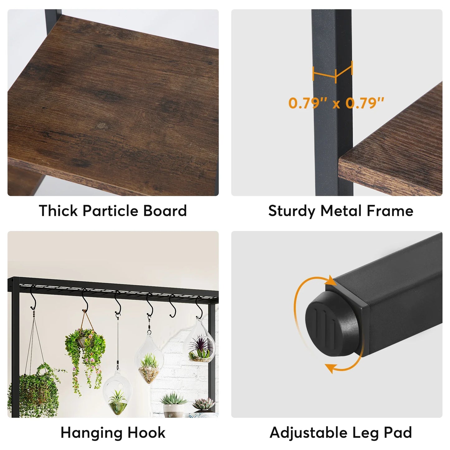 Tribesigns 5-Tier Tall Indoor Plant Stand, 70.9" Large Metal Plant Shelf with 10 Hanging Hooks for Garden, Balcony, Living Room & Patio