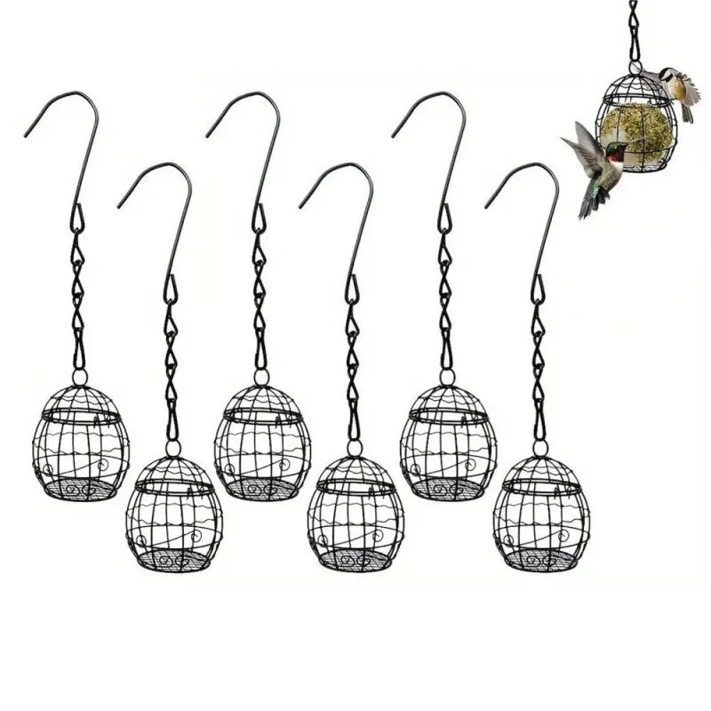 6PCS Metal Suet Ball Bird Feeder Set with Hanging Chains for Outdoor Wild Birds