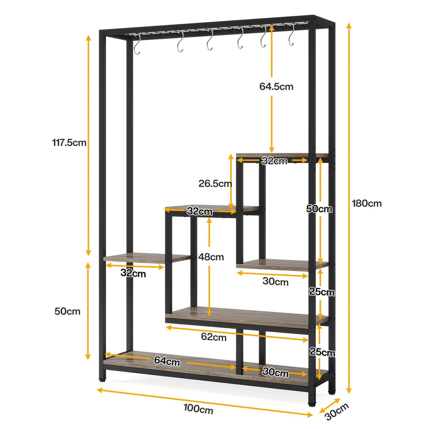 Tribesigns 5-Tier Tall Indoor Plant Stand, 70.9" Large Metal Plant Shelf with 10 Hanging Hooks for Garden, Balcony, Living Room & Patio