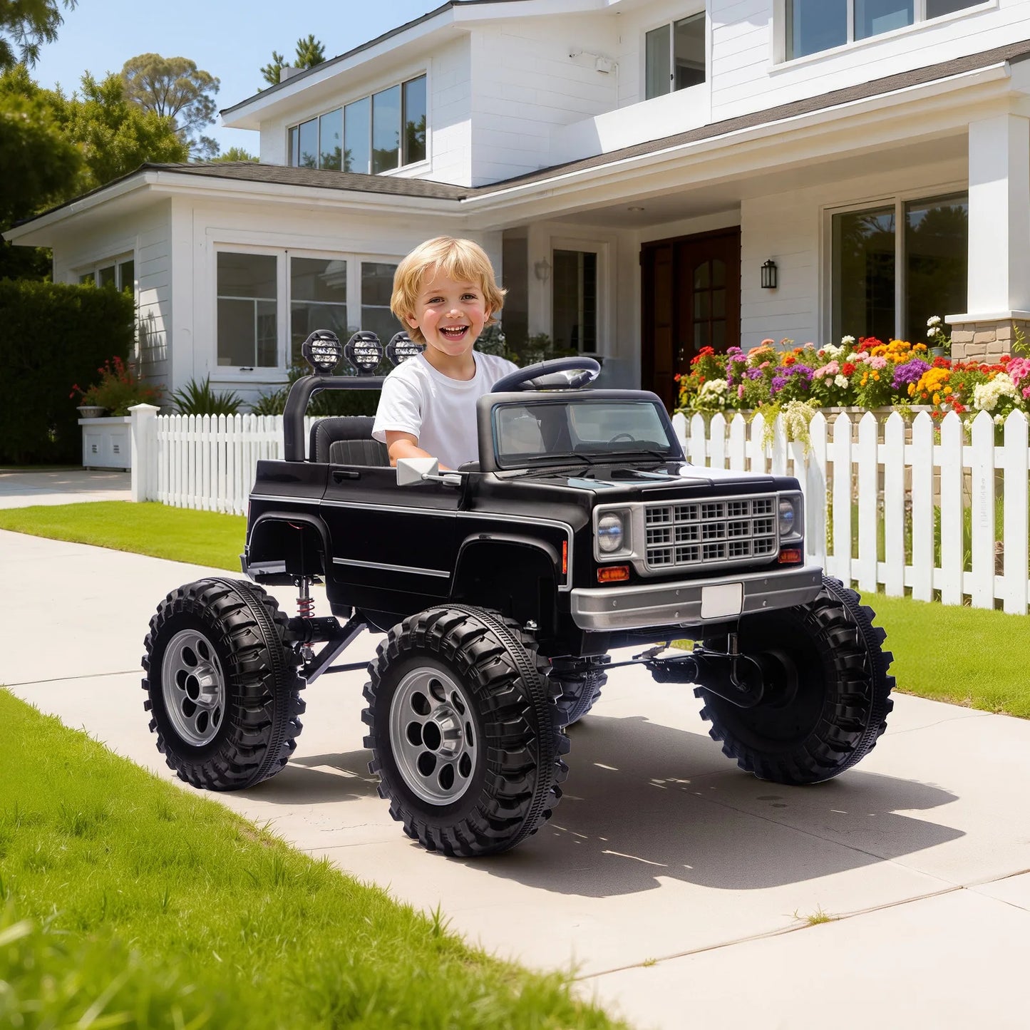 24V Off-Road Electric Ride-On Truck for Kids – Dual Motors – Big Wheels – MP3, Remote Control, LED Lights – Black