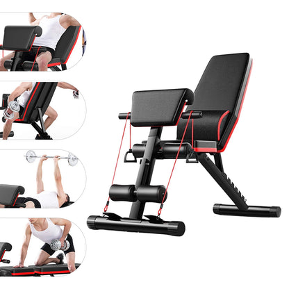 Adjustable Weight Bench with Cushion Support and Resistance Bands
