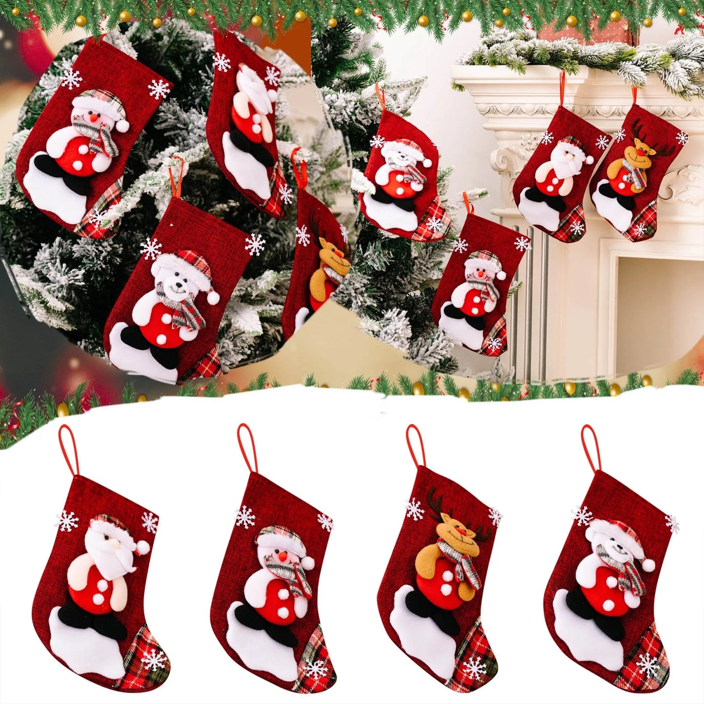 Embroidered Snowman Christmas Stockings – 4 Pack