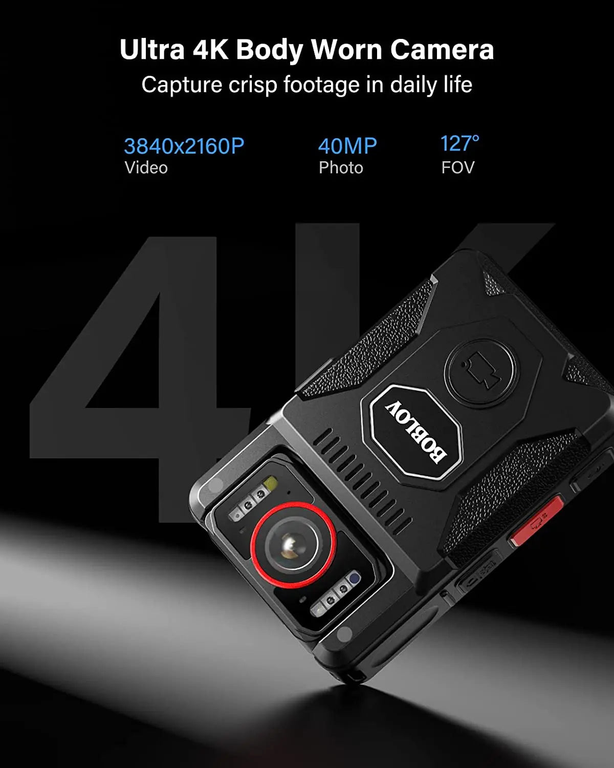 BOBLOV M7 Pro 4K GPS Body Camera with 256GB Storage & 15-Hour Battery