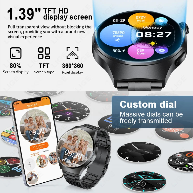 LIGE NFC Smart Watch – HD Display, Bluetooth Call, Fitness & Health Tracker, IP68 Waterproof