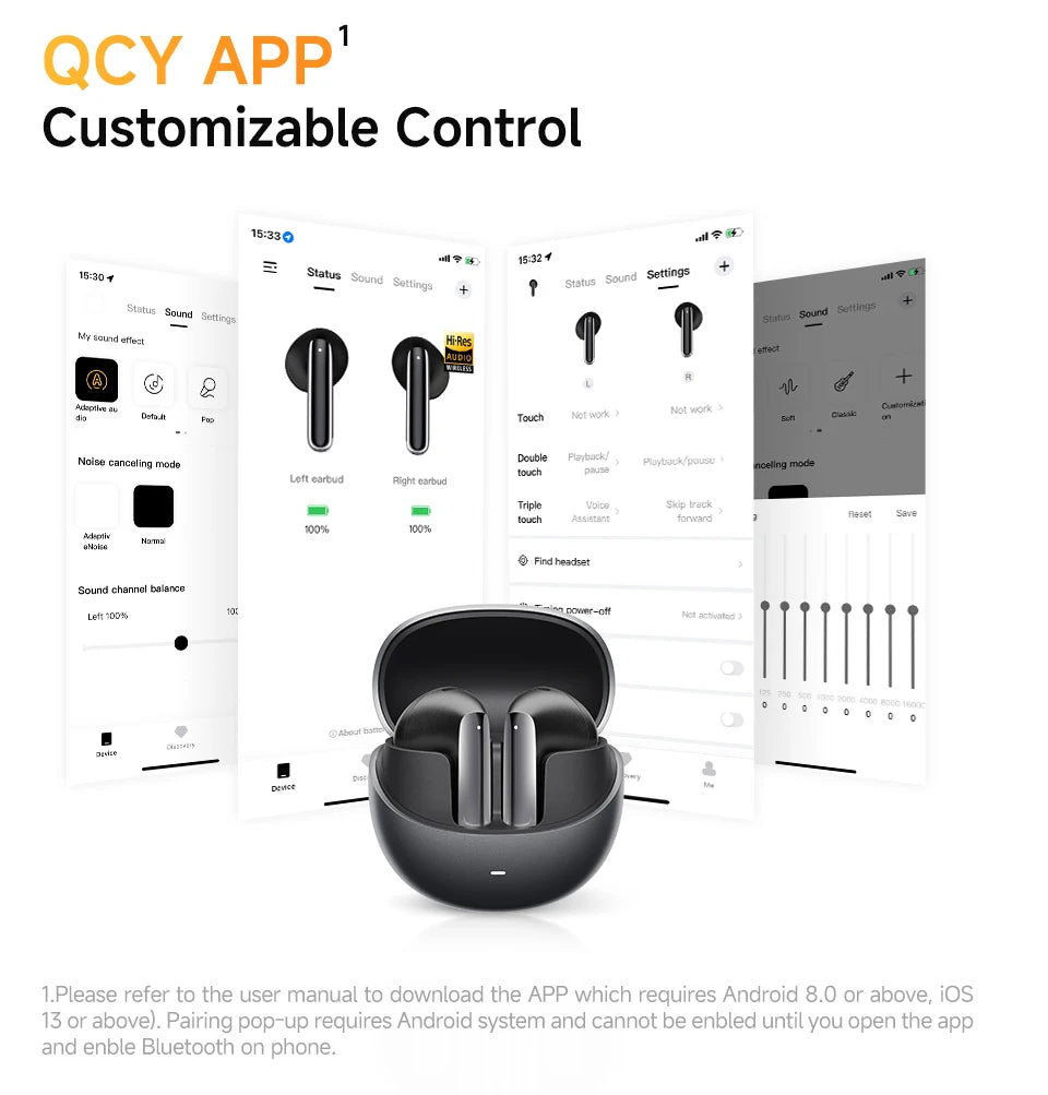 QCY HT10 AilyBuds Pro+ ANC Wireless Earphone Al Audio Hi-res with LDAC Bluetooth 5.3 Earbuds Adaptive ANC Multipoint Connection