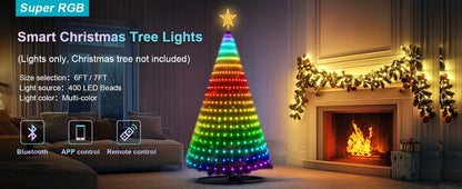 7FT 400LEDs Smart LED Dynamic RGB Color App Music Sync Timer Christmas Tree Lights