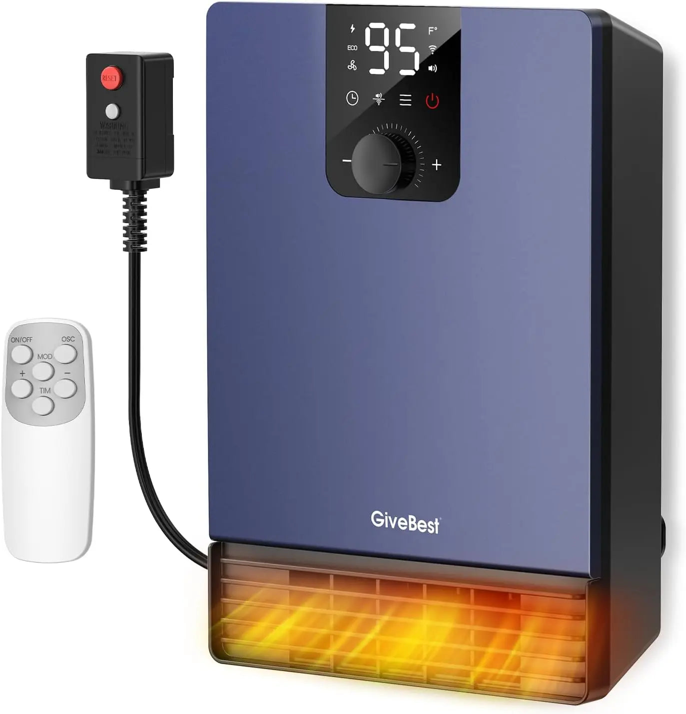 GiveBest 1500W Wall-Mounted Smart Space Heater with WiFi Control, ECO Thermostat & 24H Timer – Bathroom Safe Electric Heater for Home