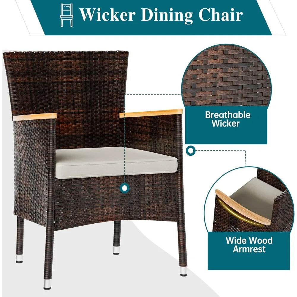 7 Piece Outdoor Patio Dining Set – Wicker Rattan Table & Chairs with Cushions