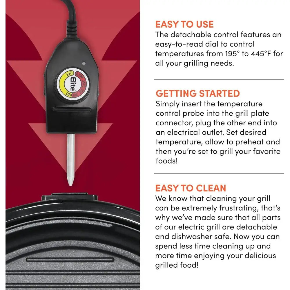 EMG-980B Smokeless Electric Tabletop Grill Nonstick, 6-Serving, Dishwasher Safe Removable Grilling Plate, Indoor Grill with Tempered Glass Lid