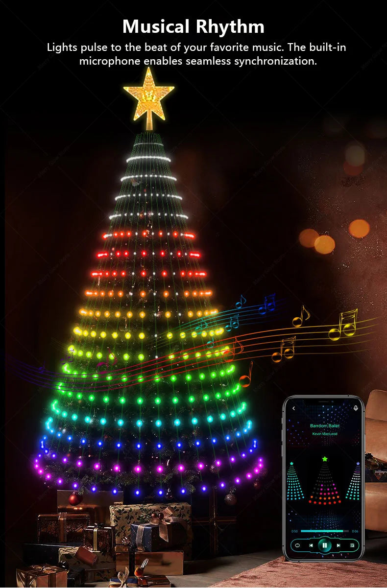 Smart Christmas Tree Lights with Remote & App Control 400 RGB LED Beads Music Sync Timer for Festive Holiday Christmas Decor