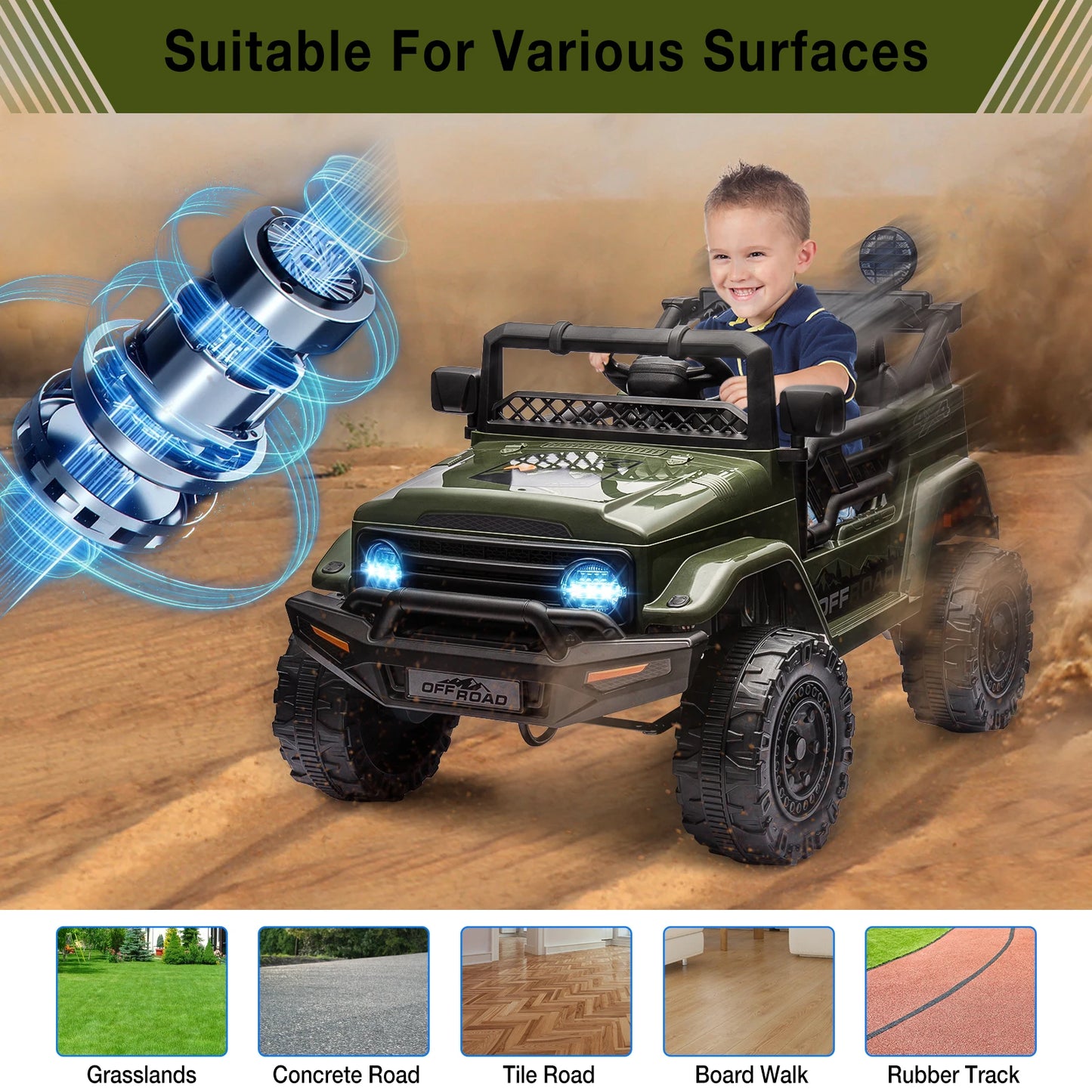 12V Ride-On Truck for Kids – 2 Seater Electric Vehicle with Remote Control, Bluetooth Audio & LED Lights