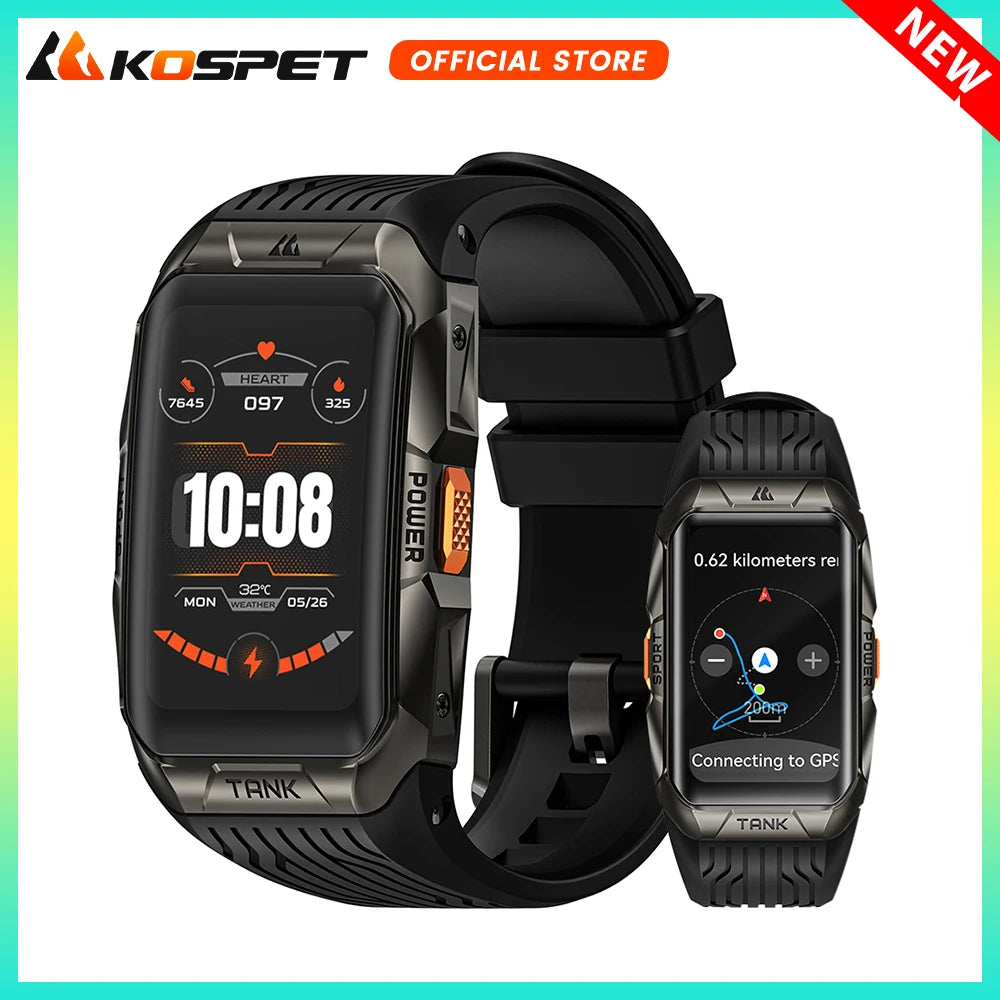 KOSPET TANK X2 Ultra GPS Smart Watch – Military Grade, 3D Curved AMOLED Display, Compass & Altimeter, Waterproof Smartwatch