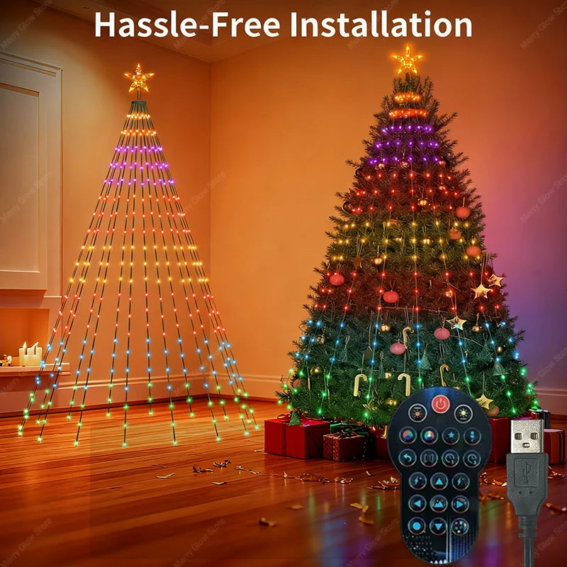 6.9FT/2.1M Christmas Tree Star Lights 400LEDs RGB Light with Remote Timer Music Sync Bluetooth App Controlled Holiday Lighting