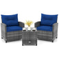 3-Piece Patio Furniture Set Outdoor PE Rattan Conversation Set with Cushions & Glass Table