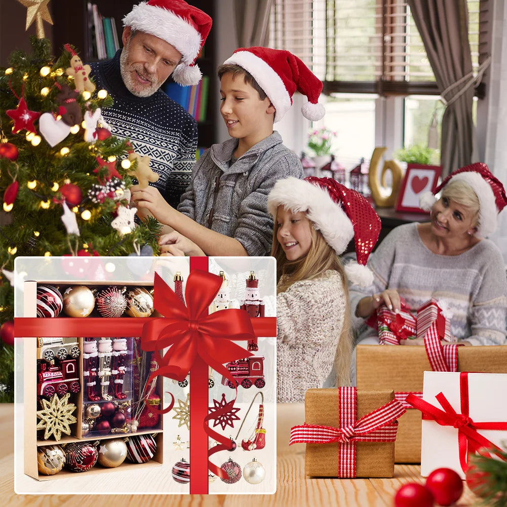 50Pcs Christmas Tree Hanging Decors Decorative Red and Golden Xmas Tree Pendants Shatterproof Home Xmas Decoration for New Year