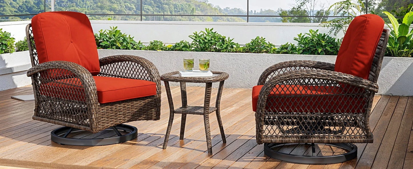 3-Piece Patio Bistro Set with Swivel Rocking Chairs & Glass Coffee Table