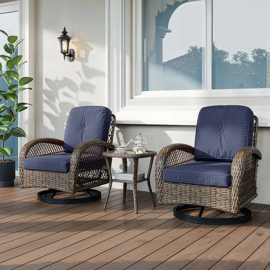 3-Piece Patio Bistro Set with Swivel Rocking Chairs & Glass Coffee Table