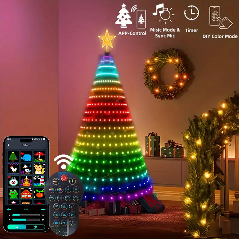 7FT 400LEDs Smart LED Dynamic RGB Color App Music Sync Timer Christmas Tree Lights
