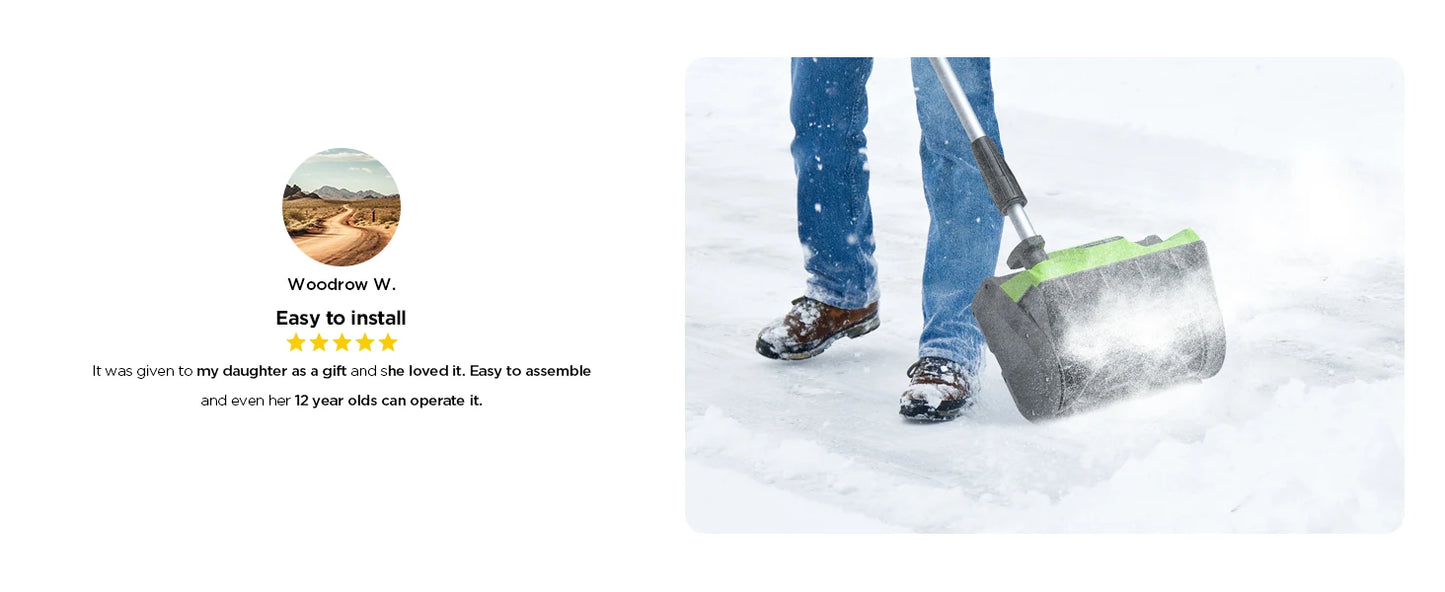 Deli 21V Cordless Snow Shovel with 4.0Ah Battery – 12" Clearing Width, 20FT Throw Distance, 60° Adjustable Chute & Lightweight Design