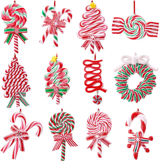 12 Pcs Wreaths Lollipop Christmas Tree Ornament and Candy Canes Designs  for Christmas Decor