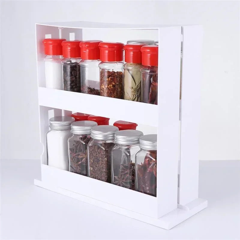 2-Tier Rotating Spice Storage Rack | Multi-Function Swivel Organizer for Kitchen & Bathroom