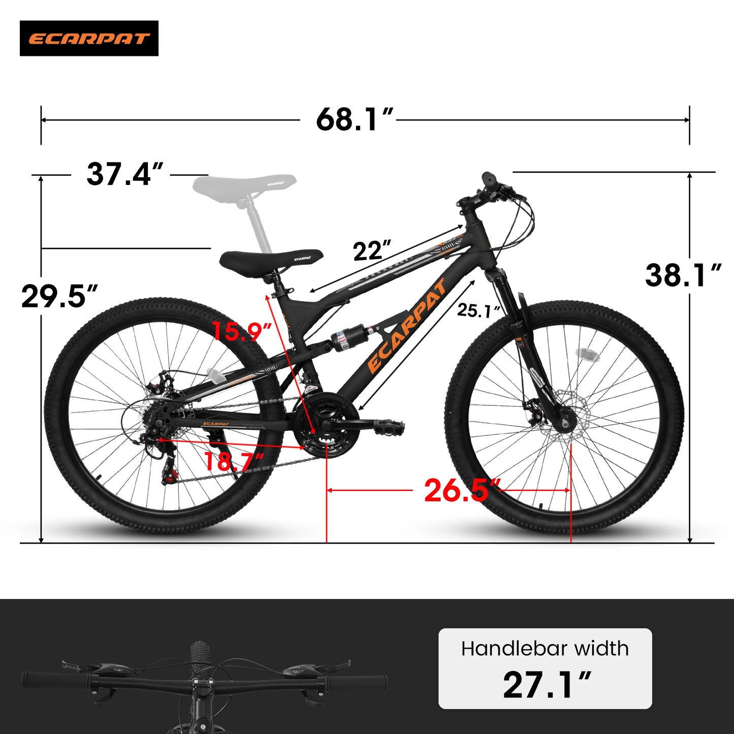 Ecarpat 26” Mountain Bike 21-Speed Dual Suspension MTB with Disc Brakes