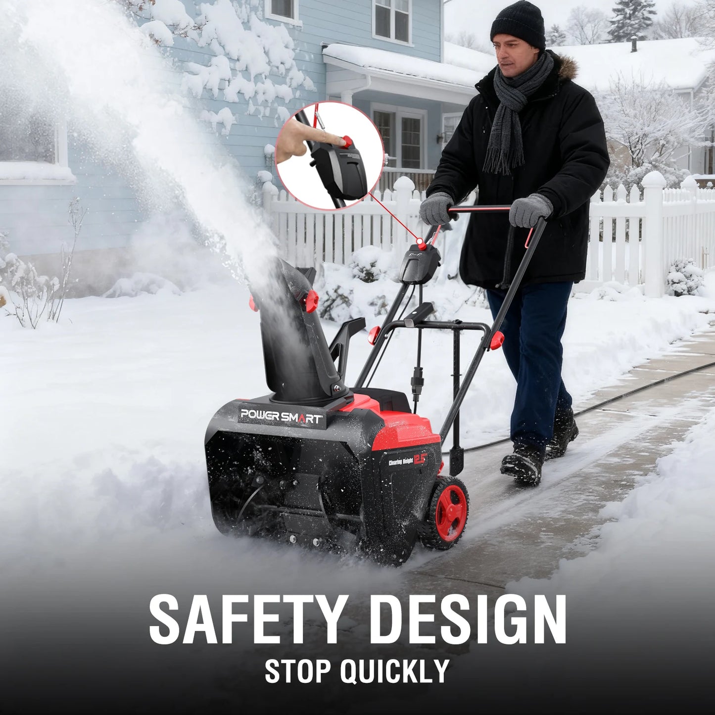 PowerSmart 15A Electric Snow Thrower – 21" Snow Blower with LED Light and 180° Chute | Corded Lightweight Snow Clearing Machine