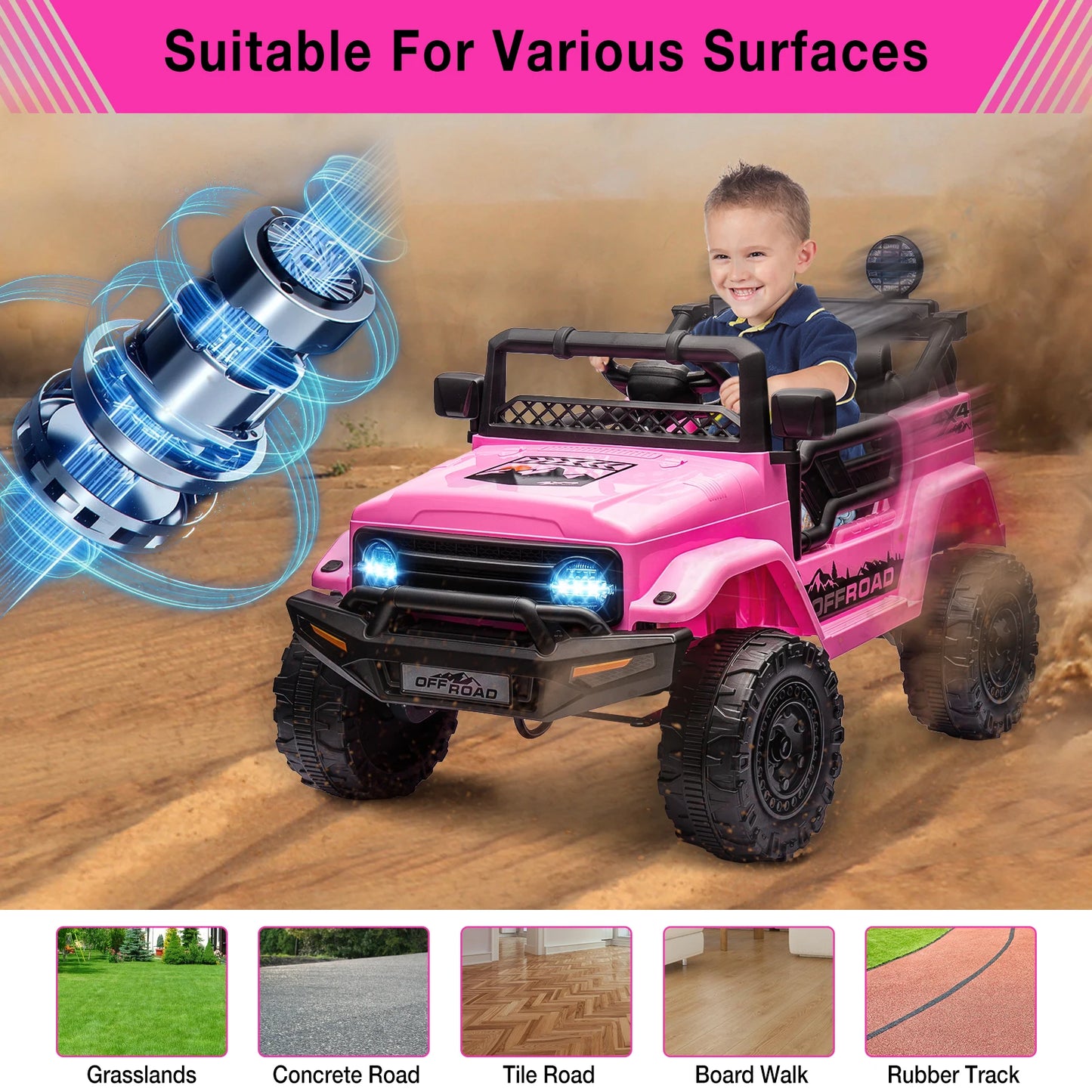 12V Ride-On Truck for Kids – 2 Seater Electric Vehicle with Remote Control, Bluetooth Audio & LED Lights