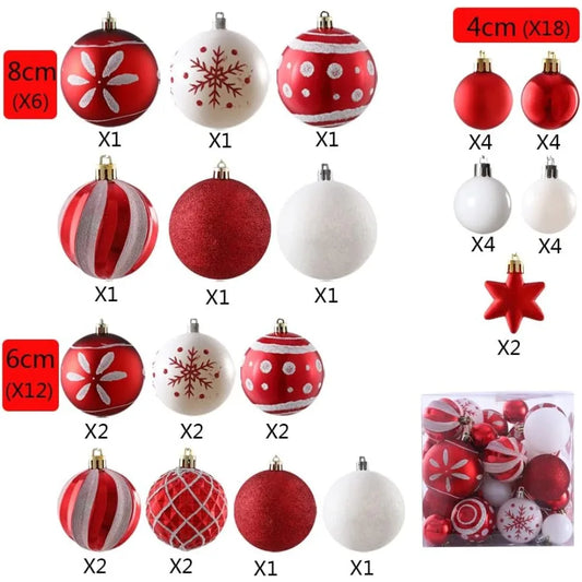 36ct Christmas Ball Ornaments Sets Red White Shatterproof Balls for Christmas Tree Decorations Assorted Shapes and Sizes Hangin