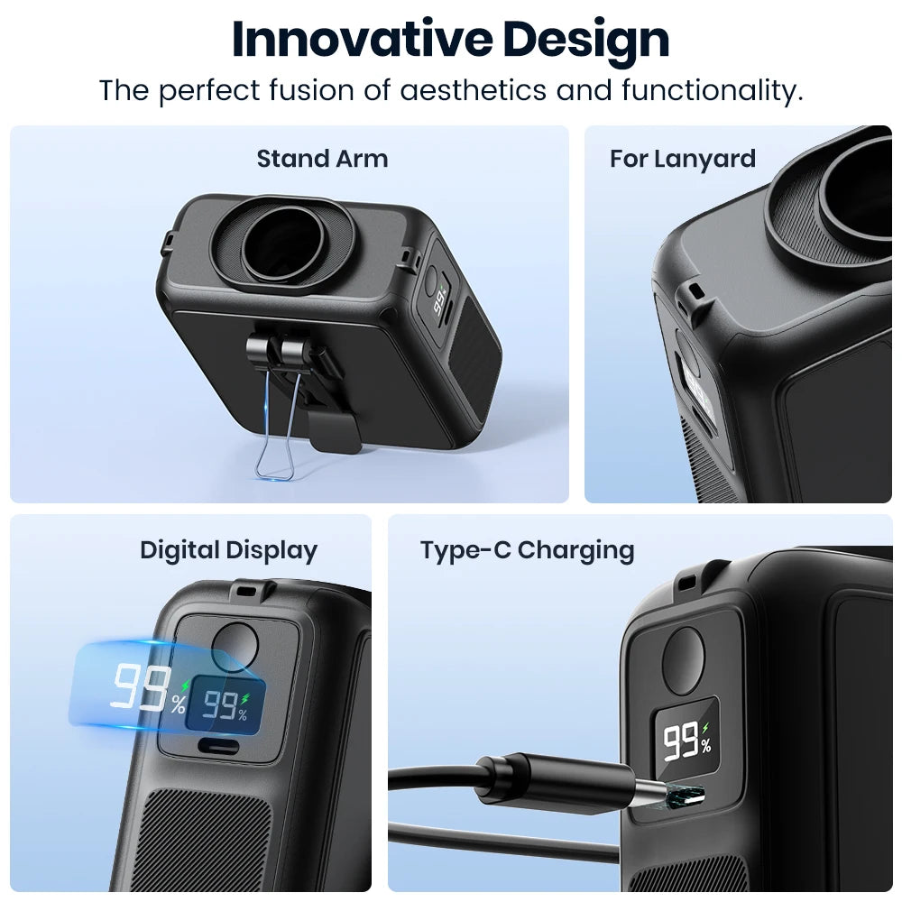 Warmco Portable Waist Fan 10000mAh Rechargeable 4-Speed Belt Clip-On Personal Neck Fan with Flashlight & Power Bank