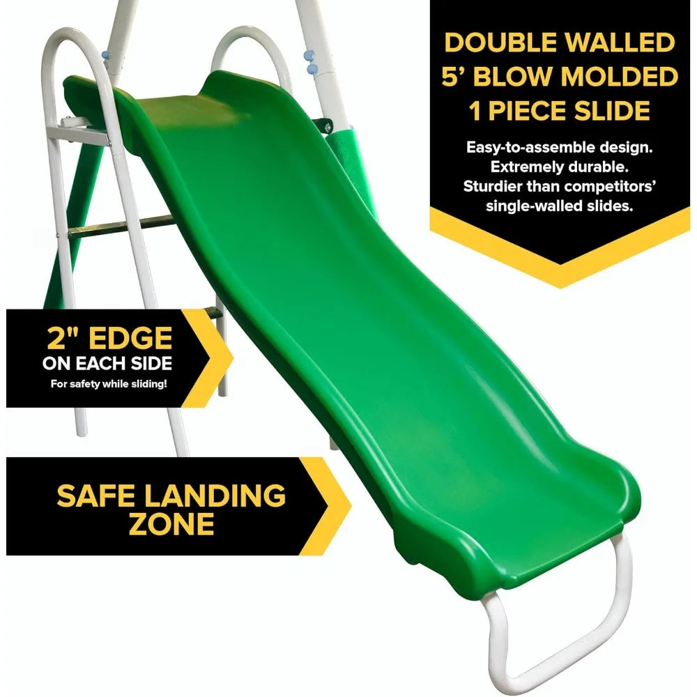 Park Ridge 8-in-1 Metal Swing Set – Outdoor Playground with Slide, Swings, Roman Glider, Teeter Totter & Anchor Kit – ASTM Certified for Kids Ages 3–8