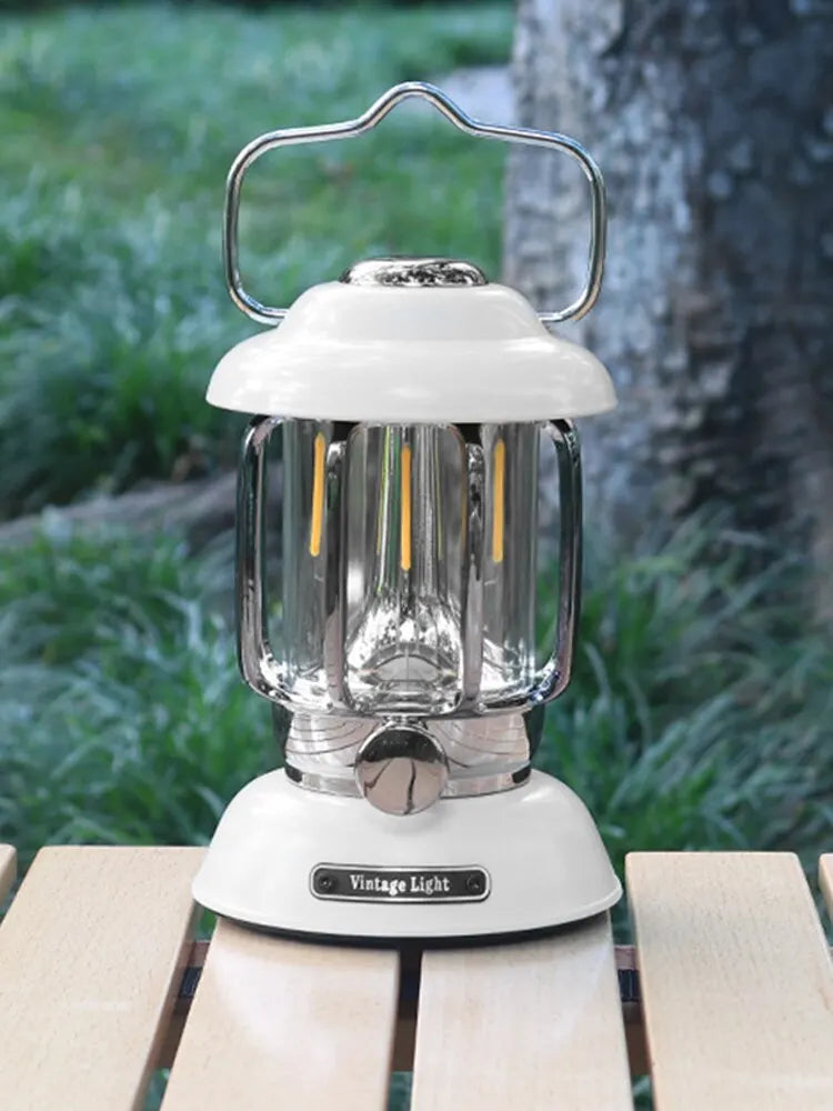 Outdoor Vintage Camping Lantern USB Rechargeable Retro LED Light Portable Waterproof Emergency Lamp