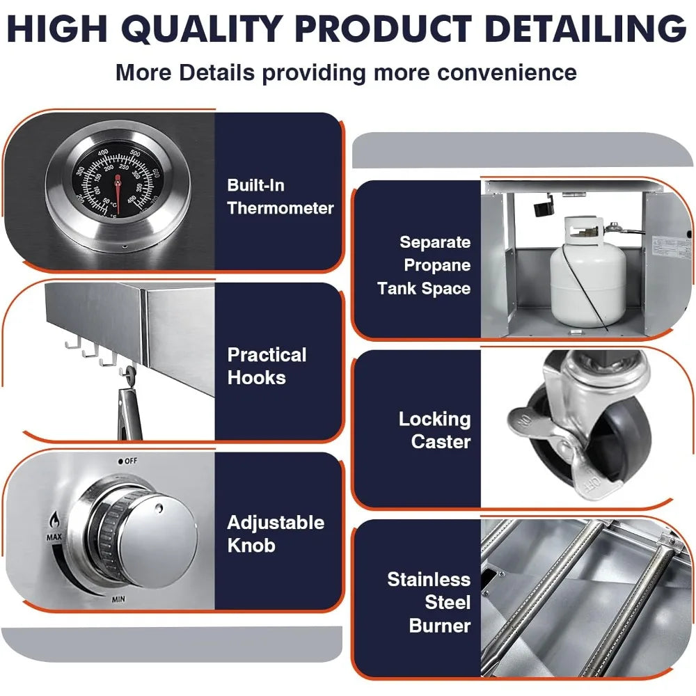 Llamaviva 5 Burner Propane Gas Grill with Side Burner,Stainless Steel BBQ Grill with Porcelain-Enameled Cast Iron Grates