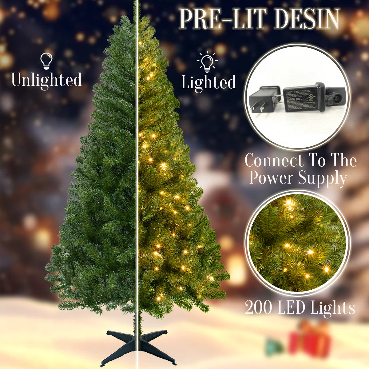 2025 Christmas Decorations 190/180cm Prelit Snow Flocked Artificial Christmas Tree Pop Up 100/200 Lights Party Home Decor Xmas