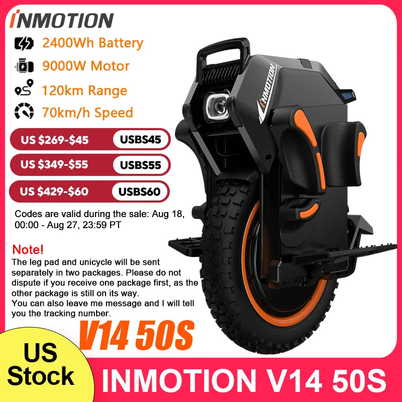 INMOTION Adventure V14 Electric Unicycle 70km/h Speed 134V 2400Wh 50S Motor C40 9000W High Torque EUC Unicycle Wheel