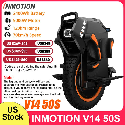INMOTION Adventure V14 Electric Unicycle 70km/h Speed 134V 2400Wh 50S Motor C40 9000W High Torque EUC Unicycle Wheel