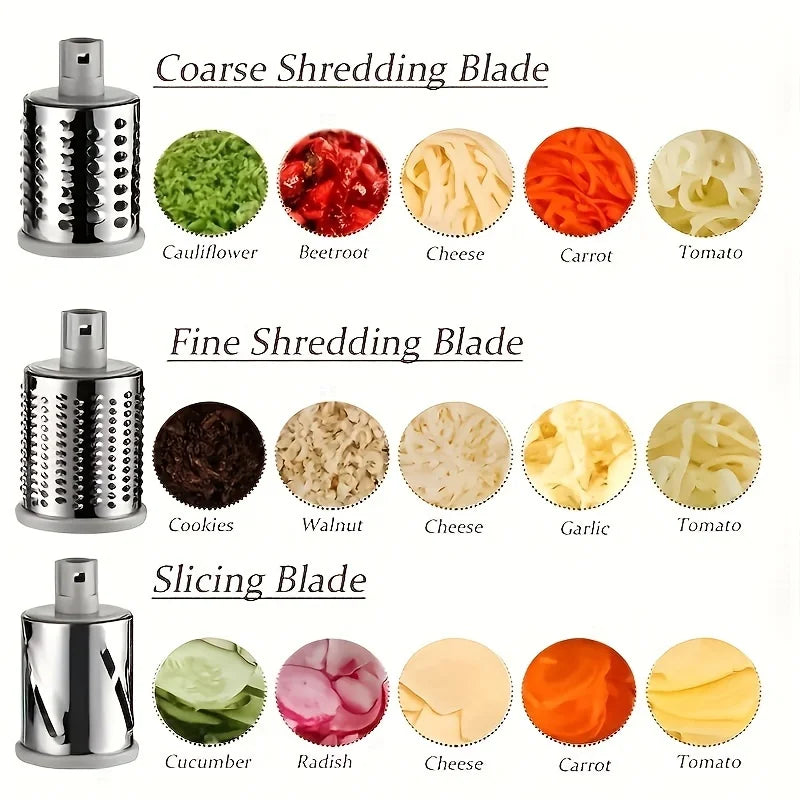 Manual Rotary Vegetable Slicer & Grater – 3-in-1 Drum Design for Fast Shredding, Slicing & Grinding – Multifunction Kitchen Tool