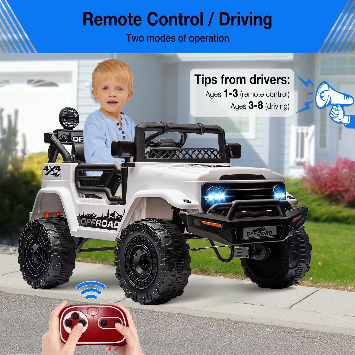 12V Ride-On Truck for Kids – 2 Seater Electric Vehicle with Remote Control, Bluetooth Audio & LED Lights