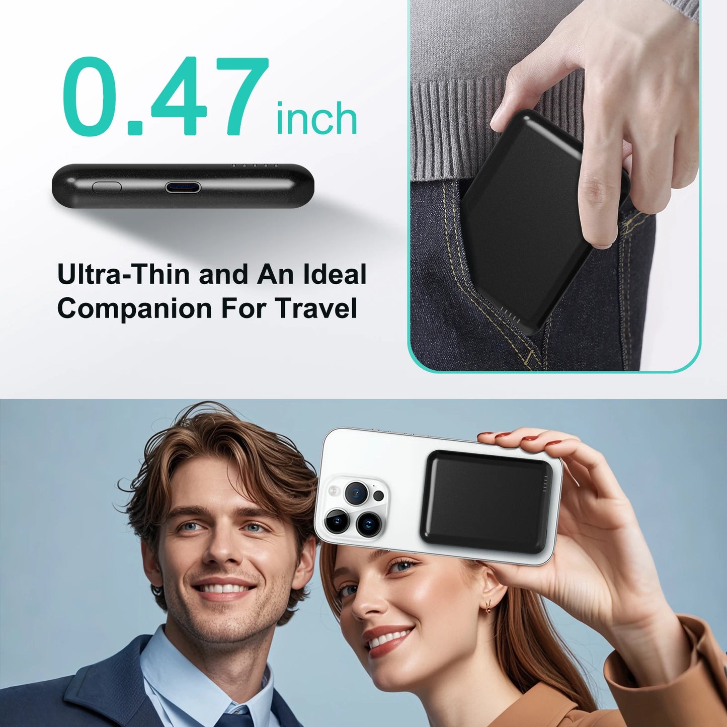 Magnetic Wireless Power Bank 5000mAh – Slim & Portable Fast Charger