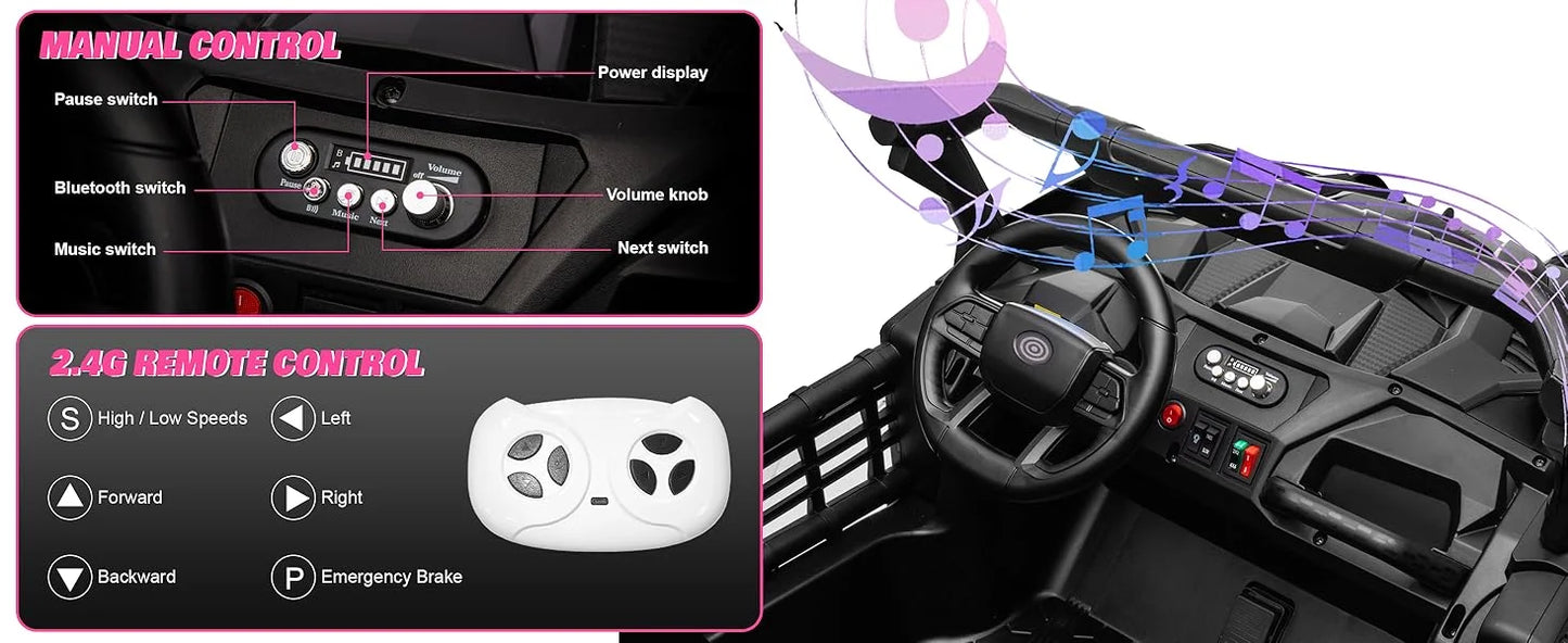 Joyracer 24V 4WD 2-Seater Ride-On UTV – Off-Road Electric Car with 4x200W Motors, Remote Control, LED Lights & Bluetooth