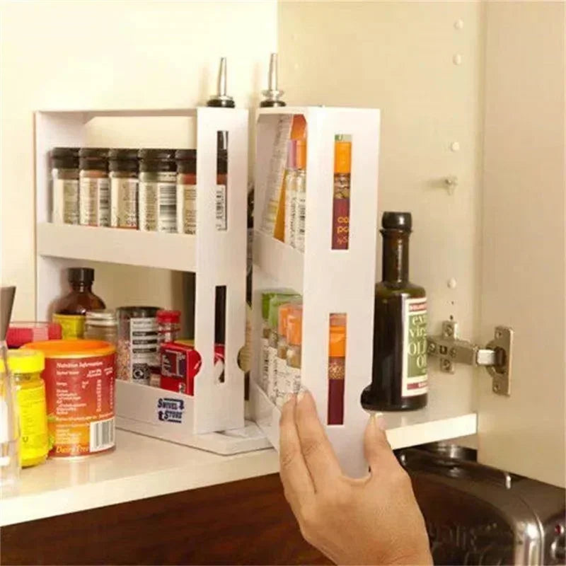 2-Tier Rotating Spice Storage Rack | Multi-Function Swivel Organizer for Kitchen & Bathroom