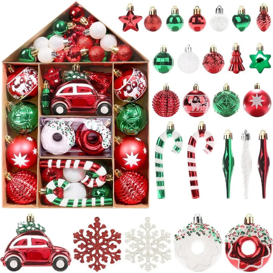 FestiveBliss 72 Pcs Colorful Variety Christmas Tree Ball Ornaments Shatterproof with Hanging Loops