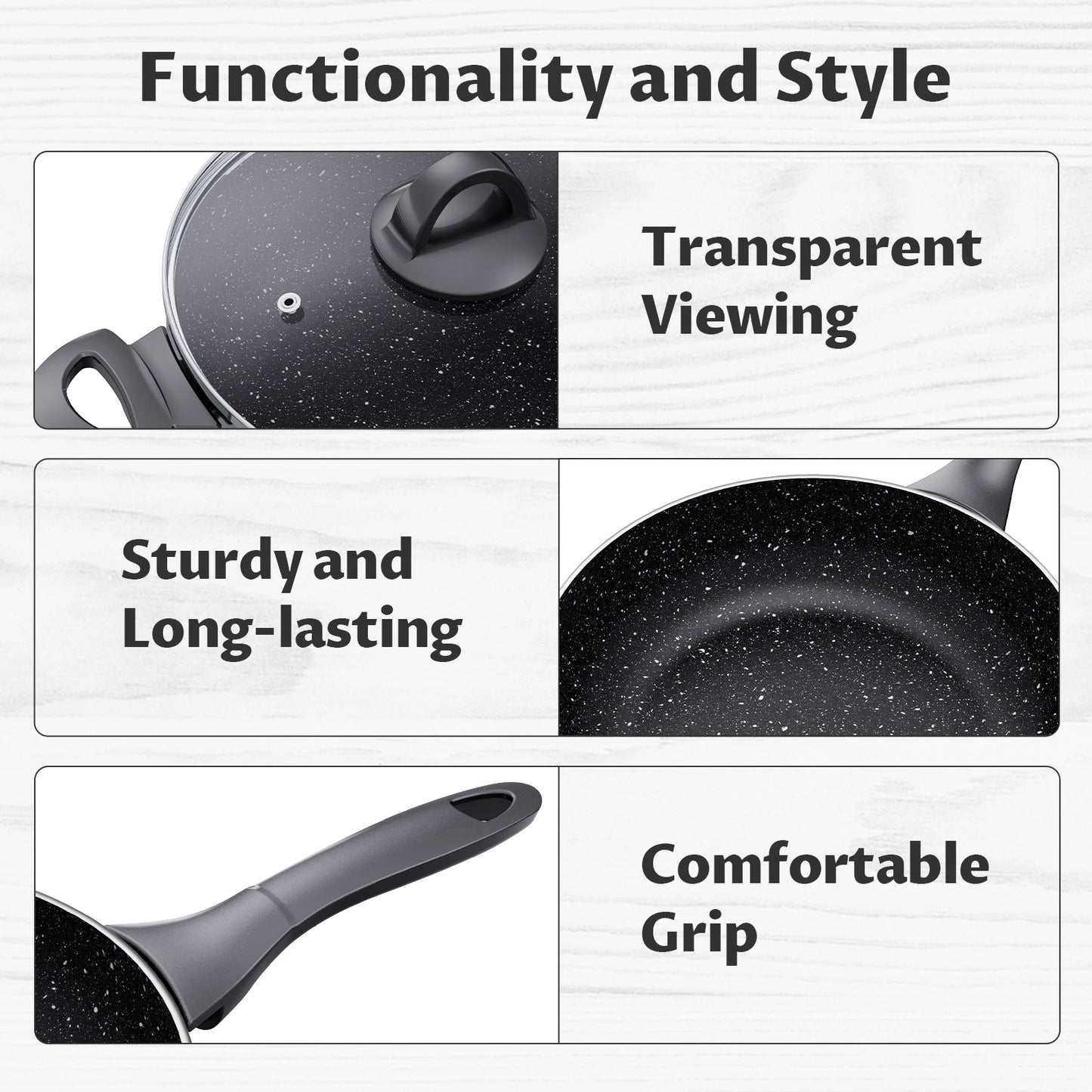 BEZIA Induction Cookware Pots and Pans Set – 10 Piece Nonstick, Dishwasher Safe with Stay-Cool Handles