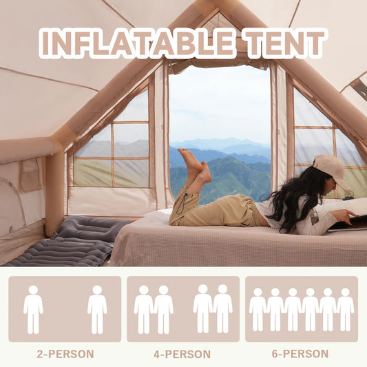PAKICETUS Inflatable Camping Tent with Skylight, Quick Setup Family Glamping Tent for 4-6 People