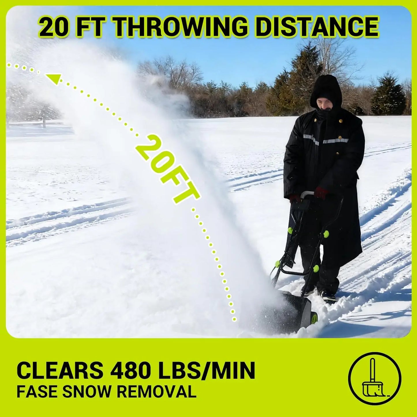 17" Wide Electric Snow Shovel 12-Amp, Corded Snow Blower with Adjustable Chute Throws Snow 20 FT, for Driveways Patios Winter St