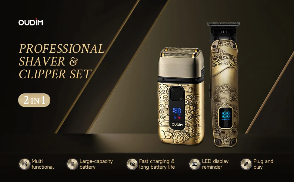 OUDIM 2-in-1 Professional Shaver & Clipper Set with High-Speed Motor, Type-C Fast Charging & LED Display